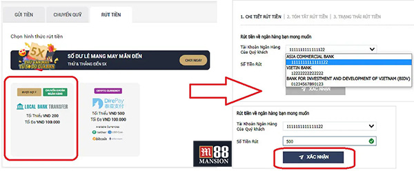Rút tiền m88 về ngân hàng
